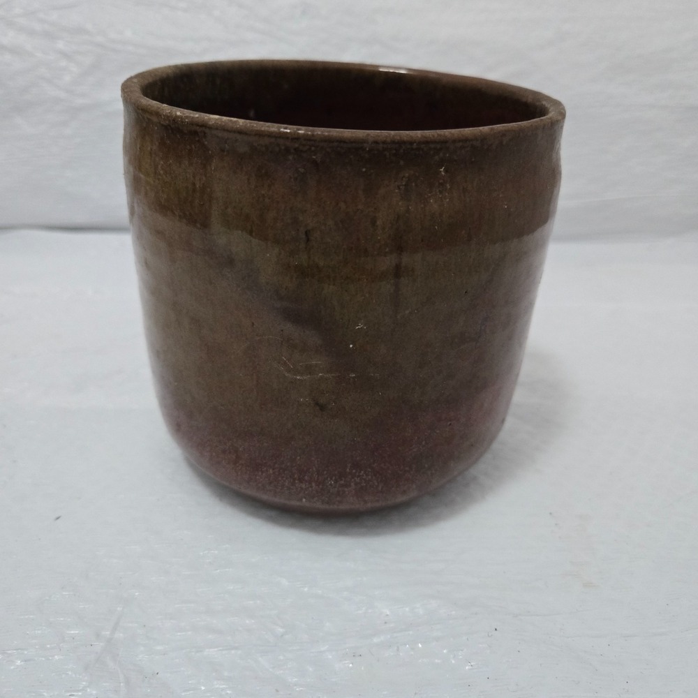 Brown Glazed Studio Art Pottery Planter Crock Marked CORA 5" Handmade
